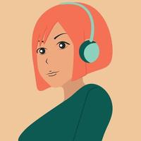 A young girl listens to music  in headphones vector