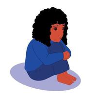 Scared, depressed, sad girl looks lonely.Vector illustration of helpless, frightened child. vector