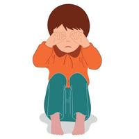 una chica asustada, deprimida y triste se ve sola. ilustración vectorial de un niño indefenso y asustado. vector