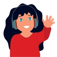 una niña escucha música en los auriculares vector