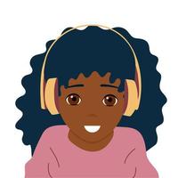 una niña escucha música en los auriculares vector