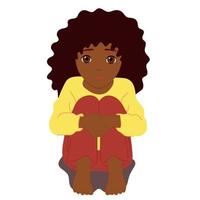 Scared, depressed, sad girl looks lonely.Vector illustration of helpless, frightened child.