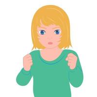 Little girl is angry and naughty.Negative emotions vector