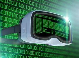 gafas de realidad virtual, hacker futurista, tecnología de Internet y concepto de red foto