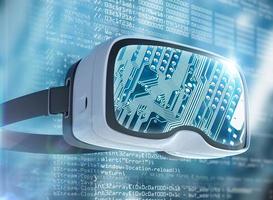 Virtual reality glasses, futuristic hacker, internet technology and network concept photo