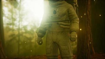 astronauta solitario en el bosque oscuro video