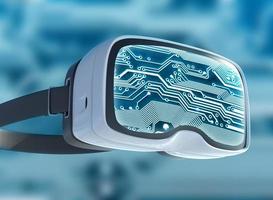 gafas de realidad virtual, hacker futurista, tecnología de Internet y concepto de red foto