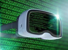 gafas de realidad virtual, hacker futurista, tecnología de Internet y concepto de red foto