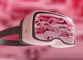 Virtual reality glasses, futuristic hacker, internet technology and network concept photo