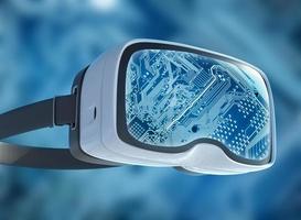 gafas de realidad virtual, hacker futurista, tecnología de Internet y concepto de red