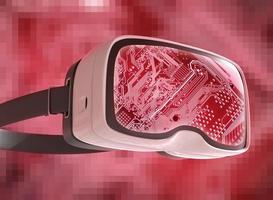 gafas de realidad virtual, hacker futurista, tecnología de Internet y concepto de red foto