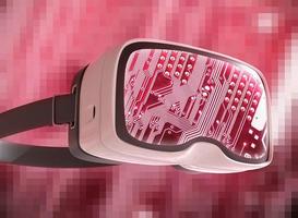 gafas de realidad virtual, hacker futurista, tecnología de Internet y concepto de red foto