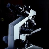 Close up of microscope at the laboratory. photo