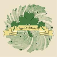 Clovers and ribbon on a green watercolor spiral St patricks day Vector
