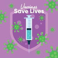 Vaccines save lives medical shield with isolated vaccine Vector