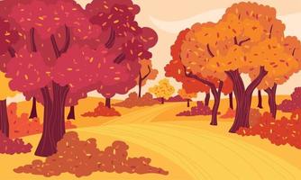 Colored autumn landscape Path between trees Vector