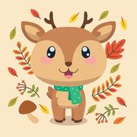personaje de ciervo lindo aislado con un vector de fondo de otoño de bufanda