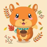 Isolated cute squirrel character holding a nut Autumn background Vector