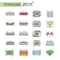 conjunto de estadios deportivos y vectores de iconos de equipos