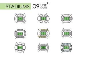 conjunto de diferentes iconos de estadio de vista aérea de diseño plano vector