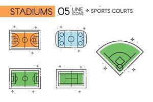 Set of different aerial view flat design sport fields Vector