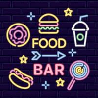 Colored neon poster fast food bar signboard Vector