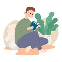 Happy man reading a book Hygge lifestyle Vector