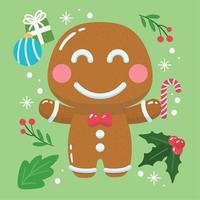 Gingerbread man cartoon kawaii Christmas decoration Vector