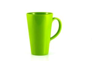 Green plastic cup isolate on white background photo