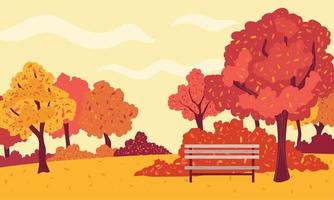 Chair in a park with trees in autumn Vector