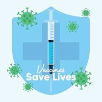 las vacunas salvan vidas poster escudo médico con vector de jeringa