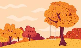 Colored autumn landscape with a swing in a tree Vector