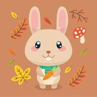 Isolated cute rabbit character holding a carrot autumn background Vector