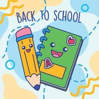 Back to school poster happy pen and book characters Vector