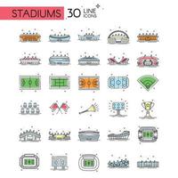 conjunto de estadios deportivos y vectores de iconos de equipos