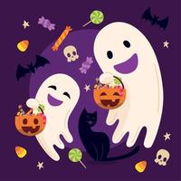 imagen de halloween coloreada par de fantasma feliz con vector de caramelos