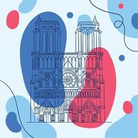 Colored france poster Isolated notre dame cathedral landmark outline Vector