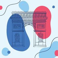 Colored france poster Isolated arch of triumph landmark outline Vector