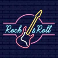Colored neon poster rock and roll club Vector