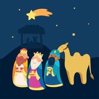 Cartoon of hree wise men on their way to the manger Vector