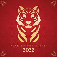Red chinese new year template golden abstract tiger avatar Vector