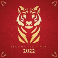 Red chinese new year template golden abstract tiger avatar Vector