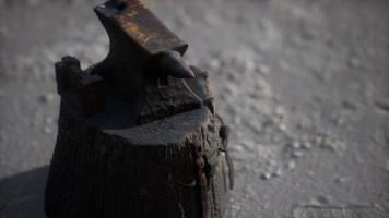 Old anvil attached to a stump video