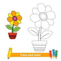 Trace and color for kids, flower vector