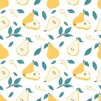 Sweet Pears Seamless Pattern. Half, Slice and Whole Juicy Fruits Repetetiev Background. Hand Drawn fruit ornament for wallpaper, wrapping paper, menu, textile, food package design and decoration