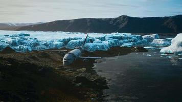 old broken plane on the beach of Iceland video
