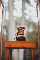 V60 Coffee on the wooden table with blurry background photo