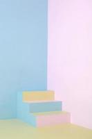 Colorful staircase on minimalist pastel color home corner, fine art photo