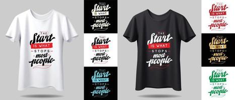 T-shirt design mockup. New black and white typography t-shirt design with mockup in different color. vector