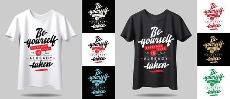 T-shirt design mockup. New black and white typography t-shirt design with mockup in different color. vector